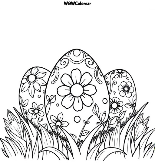 dibujos para colorear huevos de Pascua con patrones de flores