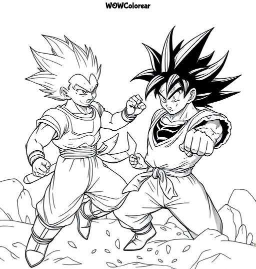 dibujos para colorear Goku luchando con Vegeta