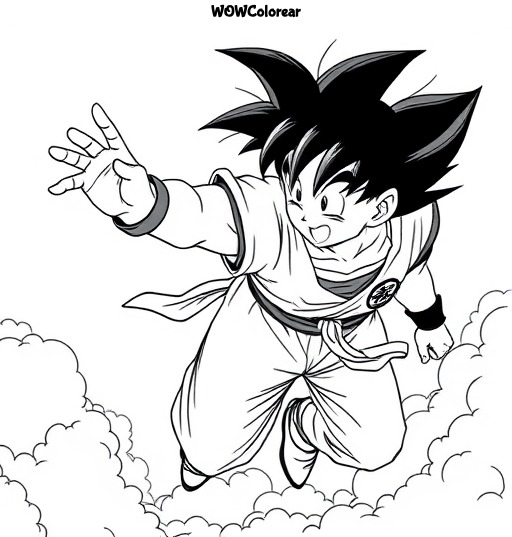 dibujos para colorear goku volando en el cielo